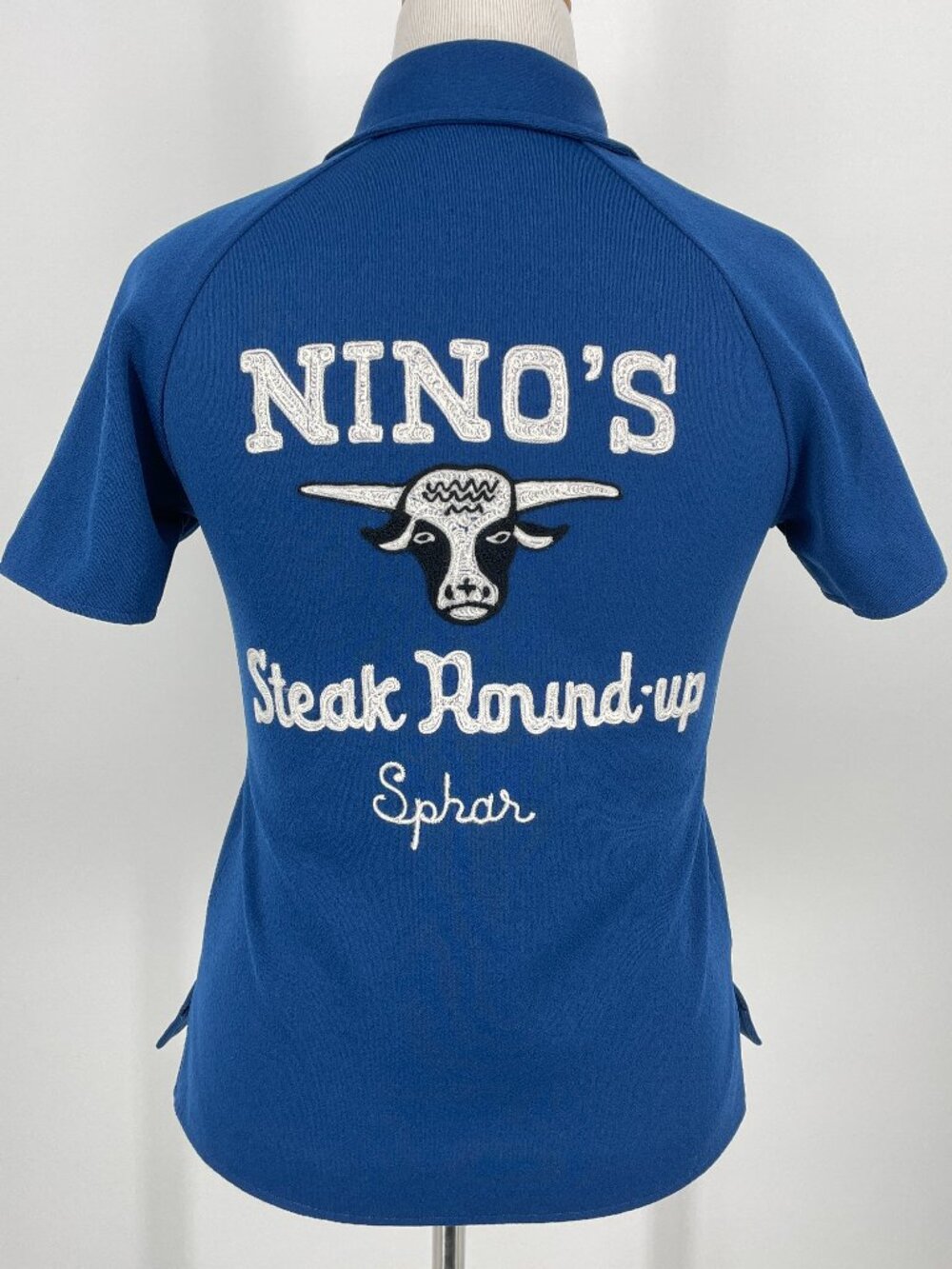 Vintage 70s Nino's Steak Round-Up Embroidered Uniform Shirt M